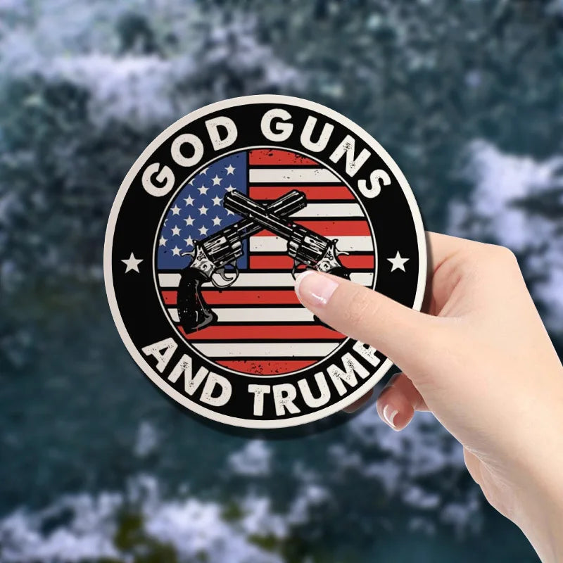 God Guns and Trump Sticker - Vinyl, Reusable, for Laptop, Water Bottle, and Car Bumper