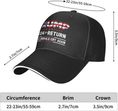 Donald Trump 2024 The Return Make Liberals Cry Again Trump Lovers Gifts Baseball Cap Adult Trucker Hat Dad Hat Black